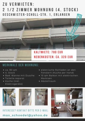 2½-Zimmer-Wohnung mit Balkon in Erlangen – frei ab 04.08.2025