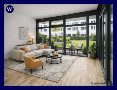 Terrassenwohnung mit großen Fensterfronten, 1,5 Wohnebenen, Einbauküche, Parkett, Gäste-WC