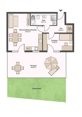 Erstbezug - 2-Zimmer-Wohnung mit großer Terrasse  - Nr. 2