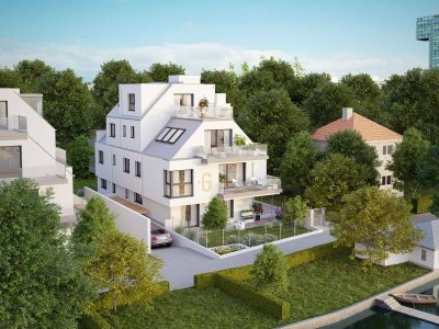 Wohnen deluxe. Prachtvolle 2-stöckige Dachgeschosswohnung mit 167 m² in absoluter Bestlage an der Alten Donau
