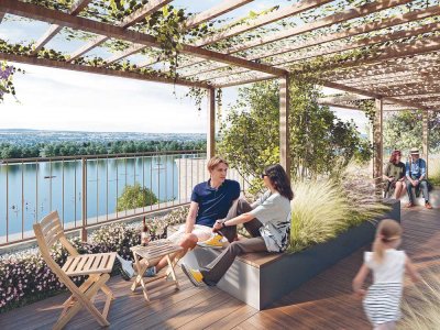 Gartenwohnung mit 3 Zimmern, Gäste-WC und ca. 18 m² großer Terrasse ausgerichtet zum Rhein
