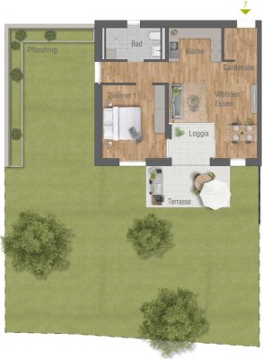 Hübsche 2-Zimmer-Wohnung mit Garten