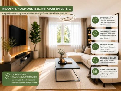 Energieeffiziente Erdgeschosswohnung (A+) mit Gartenanteil, Ankleidezimmer und großem Badezimmer