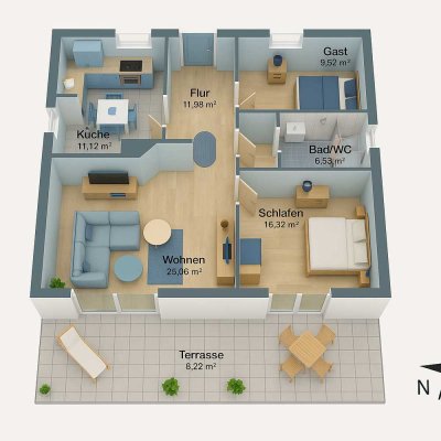 Exklusives,  3-Zimmer-Wohnung mit Innenausstattung