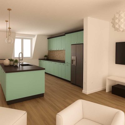 Gut ausgestattete 3 Zimmer-Wohnung mit Dachterrasse & Einbauküche  in Düsseldorf Pempelfort