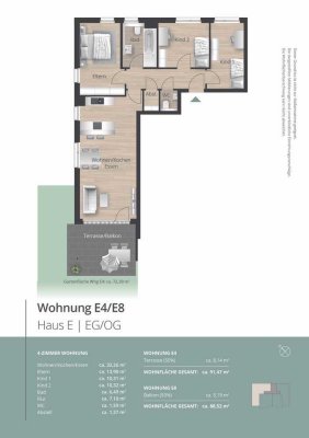 E8 - Lichtdurchflutete, großzügige 4 Zimmer Wohnung mit Süd-West Balkon im Quartier am Schmidbächle