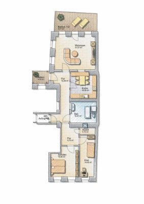3-RWE mit EBK, Balkon, Wohnbad, Gäste-WC, Aufzug, Stellplatz