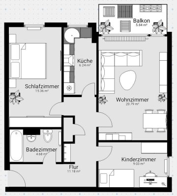 Helle, frisch renovierte 3-Zimmer-Wohnung mit Westbalkon, Stellplatz & großem 
Keller in Vellmar