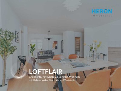 LOFTFLAIR - Charmante, renovierte 2,5-Zimmer-Wohnung mit Balkon in der Pforzheimer Weststadt