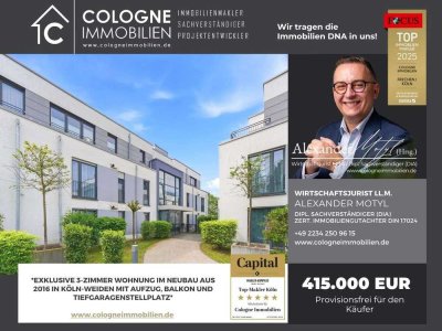 EXKLUSIVE 3-ZIMMER WOHNUNG IM NEUBAU AUS 2016 IN KÖLN-WEIDEN MIT AUFZUG, BALKON, STELLPLATZ