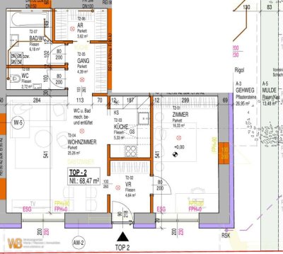 Erstbezug, 68m² WFL, 30m² Wohnküche, SZ, PKW-Stellplatz optional