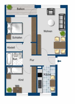 Gepflegte 3-Zimmer-Wohnung im 3. OG mit Balkon in Kiel