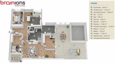 5-Zimmer-Wohnung mit riesiger Aussichtsterrasse, 136 qm, in MFH, 2018 kernsaniert, EBK