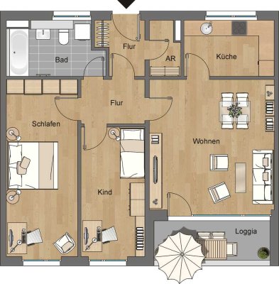 1600/91101/334 - 3-Raum-Wohnung im 3.OG mit Balkon und Aufzug