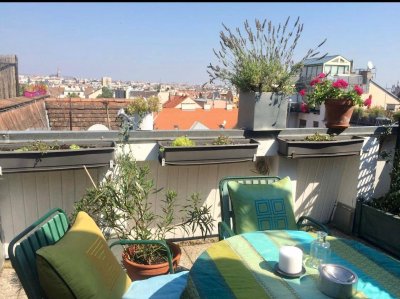 Lang oder Kurz mieten: Sonnige Dachterrassenwohnung, 1,5 Zimmer neben Schönbrunn, U4/U6, komplett ausgestattet u möbliert