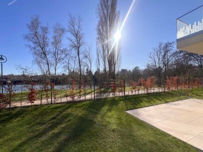 Im Sommer im neuen Zuhause! 4-Zimmer-Wohnung mit Süd-Terrasse und Garten in erster Reihe zum See