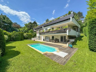Luxuriöse Villa mit Panorama-Blick in den Pötzleinsdorfer Schloßpark, Wellnessoase und Gartenidylle