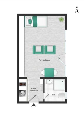 TOP gepflegtes 1-Zimmer Apartment in ruhiger Lage inkl. Stellplatz und Küchenzeile