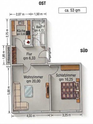Modernisierte & Teilmöblierte 2-Zimmer-Wohnung in Hamburg Eidelstedt