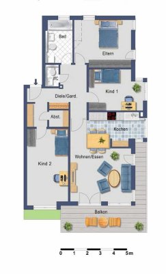 Gepflegte 4-Zimmer-Wohnung mit Balkon und Einbauküche in Waldtrudering, München