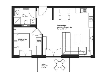 Verkauft!!!!Effiziente barrierefreie 2-Zimmer DG-Wohnung mit Balkon