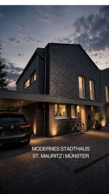 Architektonisches Stadthaus in St. Mauritz mit Garten, Erdwärme, Designinterieur und urbaner Lage