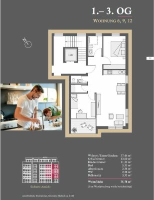 Top Wohnung zum Erstbezug mit Balkon (6,9,12)