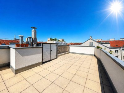 PENTHOUSE-FEELING ÜBER DEN DÄCHERN WIENS | NOCH VERMIETET | BJ 2004 | 3 Zimmer | ca. 77 m² WFL | 52m² Terrasse | Balkon | Garage | Lift