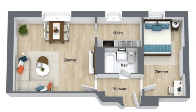 Ablösefreie - Voll möbliert | Neue Küche | 2 Zimmer | Ruhige Straße | 1170