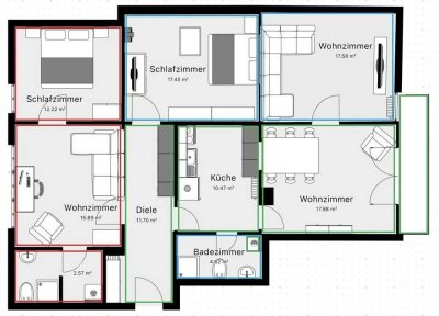 2 großzügige Zimmer (ca. 40qm) in 2er WG (115qm)