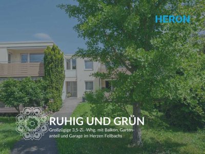 GROßZÜGIG - Hochwertige 3,5-Zi.-Whg. mit Balkon, Gartenanteil und Garage im Herzen Fellbachs