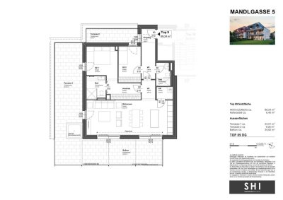 MANDLGASSE 5, TOP 09: Exklusive 3-Zimmer-DG-Wohnung mit XL Terrasse und Balkon