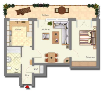 Langenfeld Richrath am See-Karrée / 2-Zimmer-Whg im I. OG mit Charme + Komfort, EBK + West-Loggia!