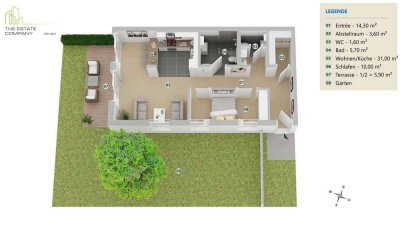 Helle Erdgeschosswohnung  mit offener Wohnküche, Terrasse und sonnigem Garten