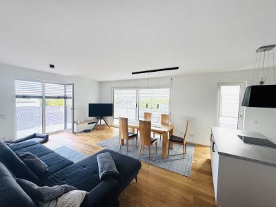 Skyline-Blick inklusive: 3-Zimmer-Wohnung mit Küche, TG-Stellplatz & Wallbox