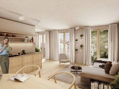 Zentrum Landeck Tirol | TOP 07: 2-Zimmer-Wohnung | 46,18 m² | Franz. Balkone mit Schiebeläden und Fensternische | 2. OG | Jöchlerhaus