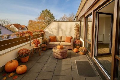 Helles 1,5-Zimmer-Apartment mit großer West-Dachterrasse in ruhiger Rücklage