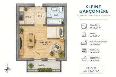 INNSBRUCK - Langfristig vermietete Garconnière mit Südbalkon in Kliniknähe