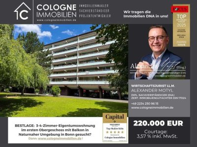 3-4 ZIMMER WOHNUNG IM 1.OG AUF 86 m² MIT STELLPLATZ, GROßEM BALKON MIT WEITBLICK IN BONN-AUERBERG