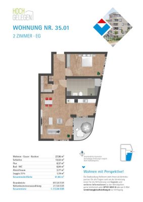 ERSTBEZUG JULI 2026 im Hochgelegen !Moderne 2 Zimmer-Wohnung TYP A