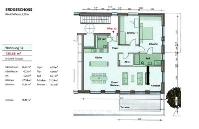 Zur Miete: Hochwertige 3,5- Zimmer EG-Wohnung mit EBK und Terasse