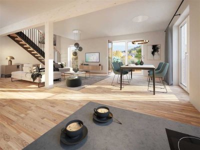 Fabelhafte 4-Zimmer-Dach-Maisonettewohnung in nachhaltiger Holz-Hybrid-Bauweise + E-Mobilität