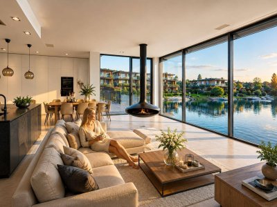 Leben am See in idealer Sonnenlage: Morgensonne im Haus, angenehme Nachmittage auf der Seeterrasse und Sonne am Steg