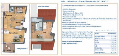 Wohnen auf 2 Etagen: Moderne 3-Zimmer-Maisonette-Wohnung mit 1 Balkon und 96 m²  Wohnfläche!