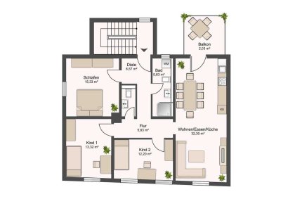 Neu erstrahlt: Moderne Familienwohnung mit großem Wohnbereich und Balkon
