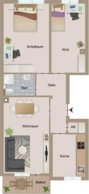 Hochwertig sanierte 3-Zimmer-Wohnung mit Südbalkon