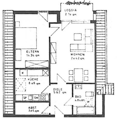 2 Raum Dachgeschosswohnung mit Balkon sowie PKW-Stellplatz in ordentlicher Wohnlage