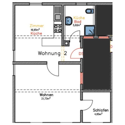 Gemütliche 1,5-Zimmer-Altbauwohnung mit großer Wohnküche