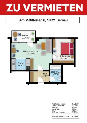 Helle 2-Zimmer-Wohnung mit Balkon im 1. OG in Bernau bei Berlin