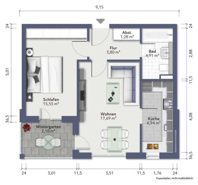 Schöne 2-Raum-Wohnung mit Wintergarten in ruhiger, grüner Lage